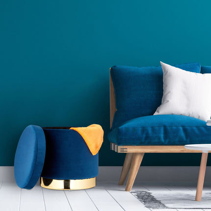 Samthocker mit Stauraum Blau