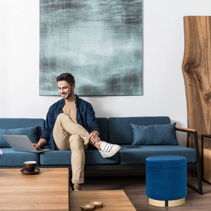 Samthocker mit Stauraum Blau