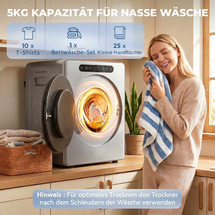 Odvětrávaná sušička prádla 5kg, 1000W, kompaktní, stříbrná