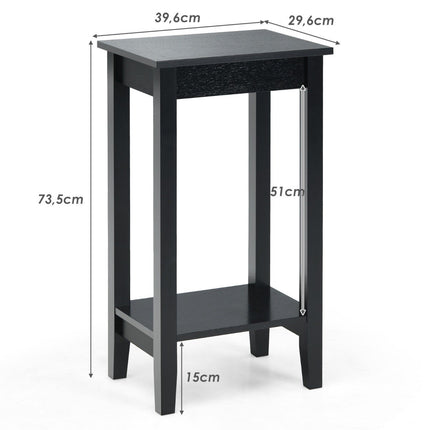 Veelzijdige 2-laags hoge bijzettafel, rechthoekige salontafel, zwart