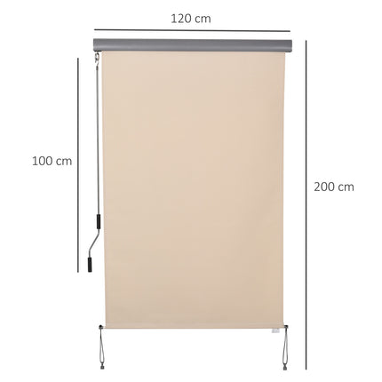 Balkonová markýza krémově bílá - ruční klika, ochrana proti větru, 120x200 Cm