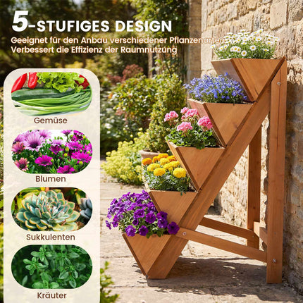 Vertical Garden Planter with 5 Tiers, Fir Wood, Orange