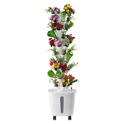 Vertical Hydroponic Tower, 50 Pods, 10-Tier, Rolling, Water Pump
