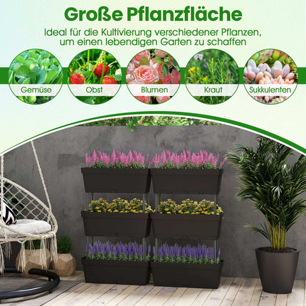 Sada vertikálních truhlíků s drenáží, 6 černých boxů