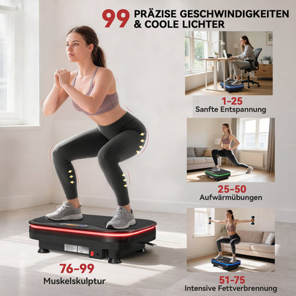 Vibrační plošina pro fitness, Bluetooth, 99 rychlostí, černá