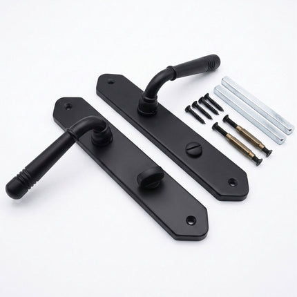 Vintage Bathroom Door Handle Set, Matt Black, Iron