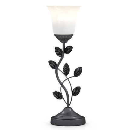 Vintage noční lampa se skleněným stínidlem ve tvaru tulipánu a kovovými listy