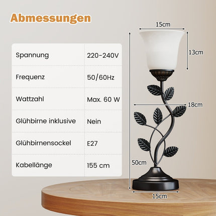 Vintage noční lampa se skleněným stínidlem ve tvaru tulipánu a kovovými listy