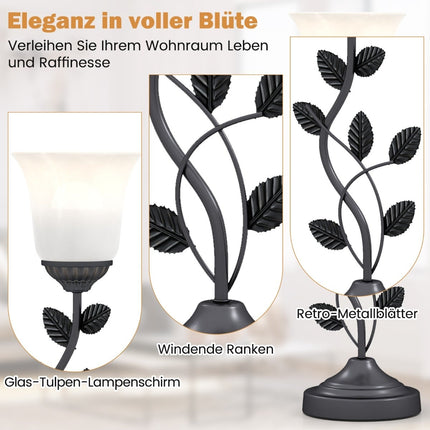 Vintage noční lampa se skleněným stínidlem ve tvaru tulipánu a kovovými listy