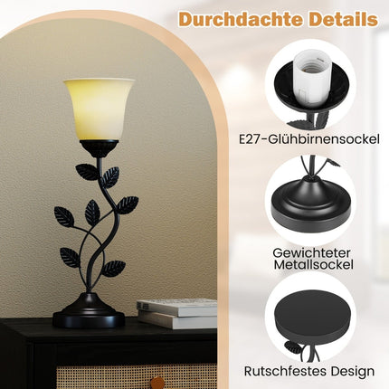 Vintage noční lampa se skleněným stínidlem ve tvaru tulipánu a kovovými listy