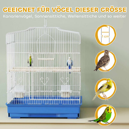 Vintage Bird Cage for Small Birds, Steel & Wood, Blue/White