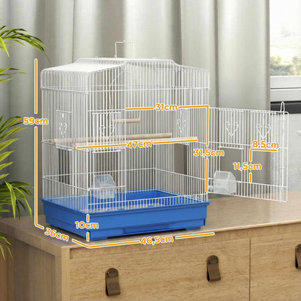 Vintage Bird Cage for Small Birds, Steel & Wood, Blue/White