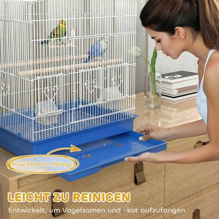 Vintage Bird Cage for Small Birds, Steel & Wood, Blue/White