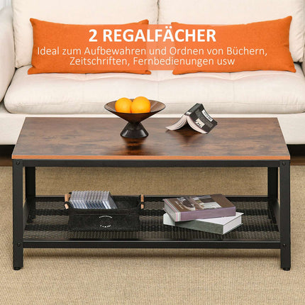 Coffee table black walnut metal frame with storage - 106x60x45cm