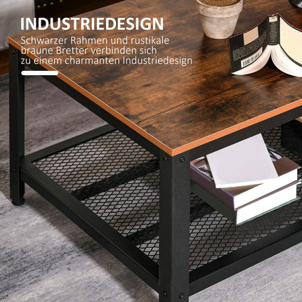 Coffee table black walnut metal frame with storage - 106x60x45cm