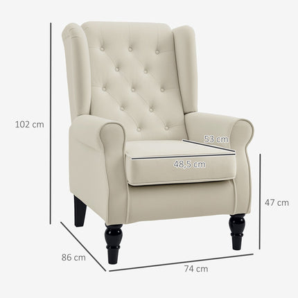Vintage Cream Wingback Armchair, Tufted, 74 x 86 x 102 cm