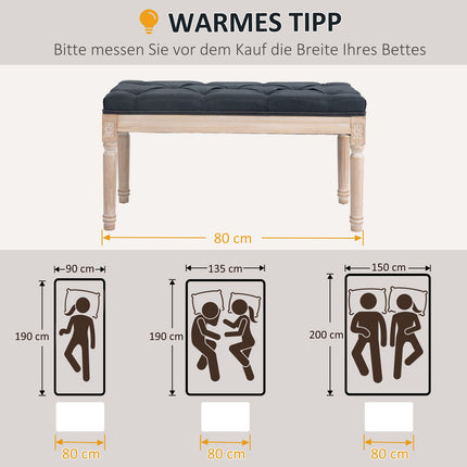 Dark gray upholstered bench - 80x40x43 cm, linen, 120 kg capacity