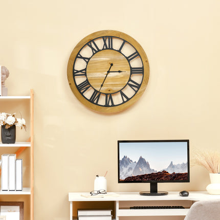 Tiché vintage nástěnné hodiny - 60 cm, kov a dřevo, černá/přírodní