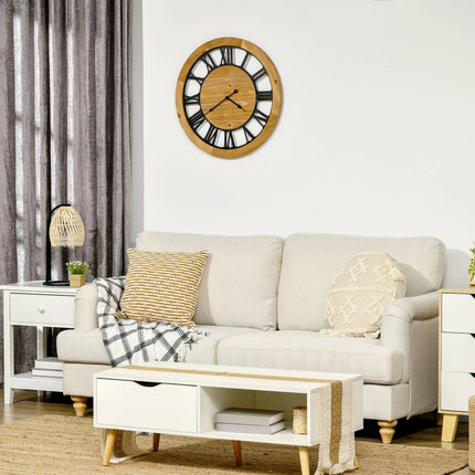 Tiché vintage nástěnné hodiny - 60 cm, kov a dřevo, černá/přírodní