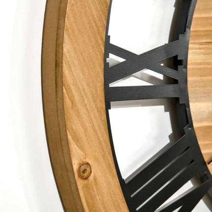 Tiché vintage nástěnné hodiny - 60 cm, kov a dřevo, černá/přírodní