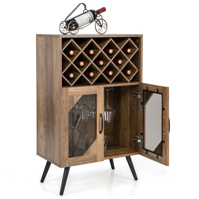 Vintage wine cabinet with removable wine rack, bar cabinet for 11 wine bottles and 9 wine glasses, brown