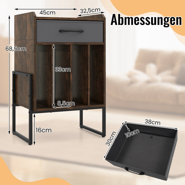 Schallplattenständer mit 4 Ablagen, braunes Retro-Design