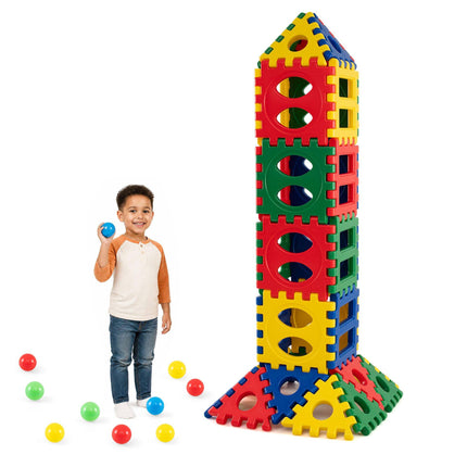 Waffle Block Building Set 32 Pieces with 10 Ocean Balls, Ages 3+, PE