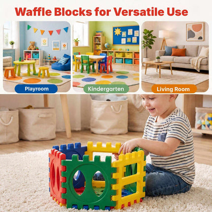 Waffle Block Building Set 32 Pieces with 10 Ocean Balls, Ages 3+, PE