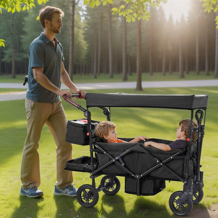 Wagon Stroller for 2 Kids – Push-Pull, Foldable, Canopy