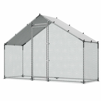 Walk-In Chicken Coop 3 x 1 x 2 m, Galvanized Steel Run