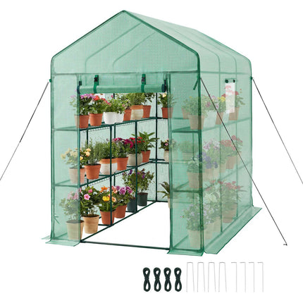 Walk-In Greenhouse 137x206x196 cm, 14 Shelves, Windows
