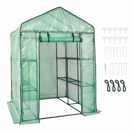 Walk-In Greenhouse 4.6x4.6x6.6 ft, 4-Shelf, PE Cover