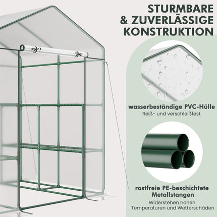 Walk-In Greenhouse with 8 Shelves, PVC Cover, 139x144x195 cm