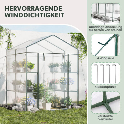 Walk-In Greenhouse with 8 Shelves, PVC Cover, 139x144x195 cm