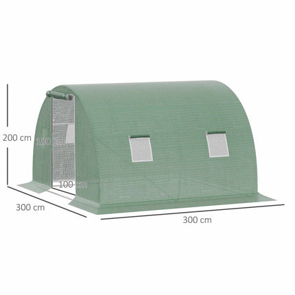 Průchozí skleník s okny, 3x3m, tmavě zelená