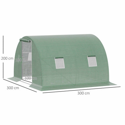 Průchozí skleník s okny, 3x3m, tmavě zelená
