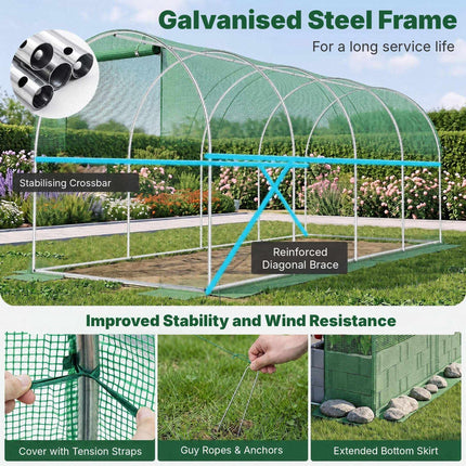 Walk-In Tunnel Greenhouse 15 x 7 x 7 ft with 8 Mesh Windows, Green, PE Cover