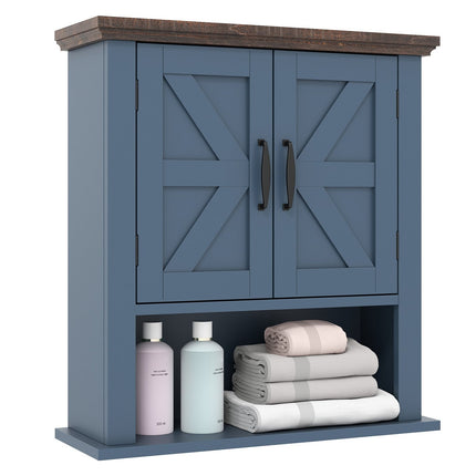 Wall Cabinet with Adjustable Shelves & Open Storage, Blue