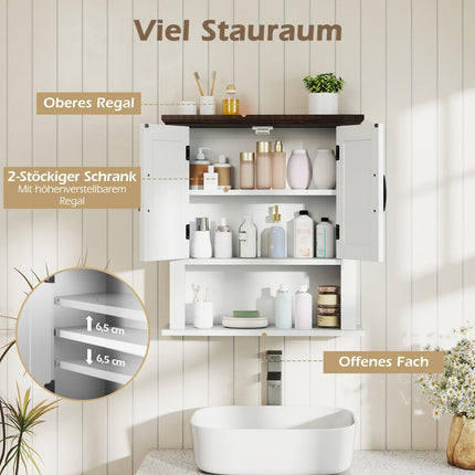 Wall Cabinet with Adjustable Shelves & Open Storage, White