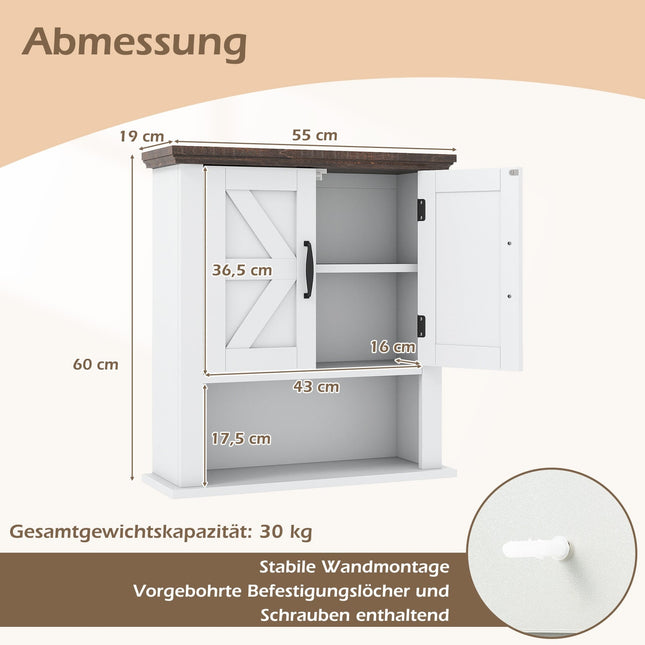 Wandschrank mit verstellbaren Einlegeböden und offenem Stauraum, Weiß