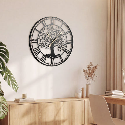 Nástěnné hodiny 27 palců Strom života, kov, tichý quartz