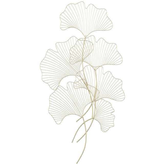 Zlatá 3D kovová nástěnná dekorace s listy ginkga, 51x94.5 cm