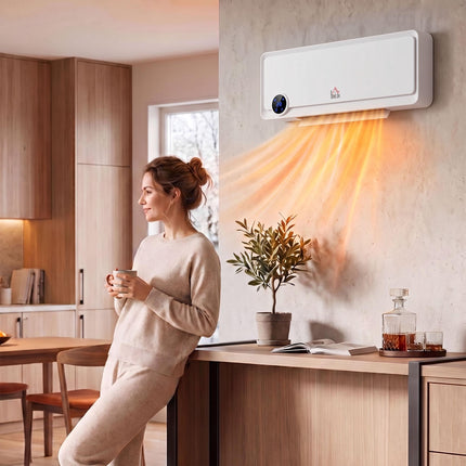 Wall Fan Heater 2000 W with Remote Control and LED Display, White, 12-Hour Timer