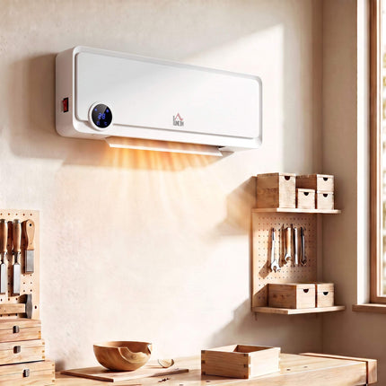Wall Fan Heater 2000 W with Remote Control and LED Display, White, 12-Hour Timer