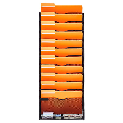 Wall File Organizer, 12-Pocket Metal Mesh, Label Holders