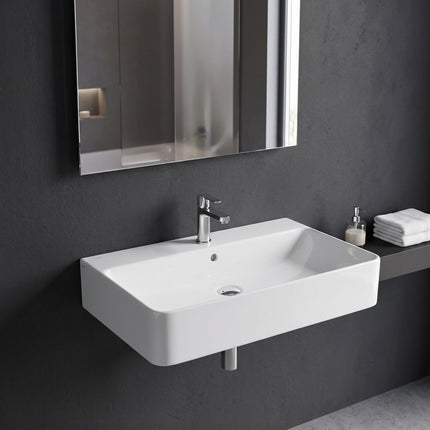 Wall-Hung Ceramic Basin with Tap Hole, 37 x 27 cm