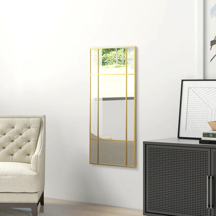 Zlaté obdélníkové nástěnné zrcadlo, 110 x 50 cm, kovový rám