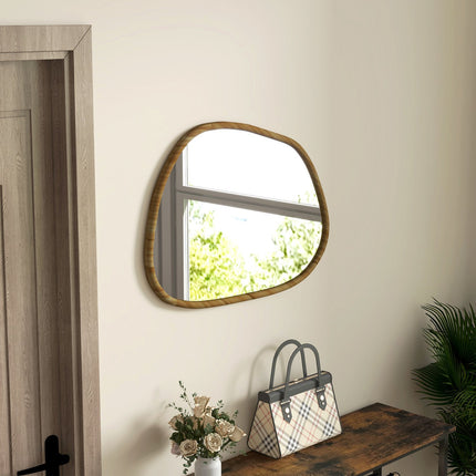 Asymmetric wall mirror 80x60cm - Wooden frame, antioxidized