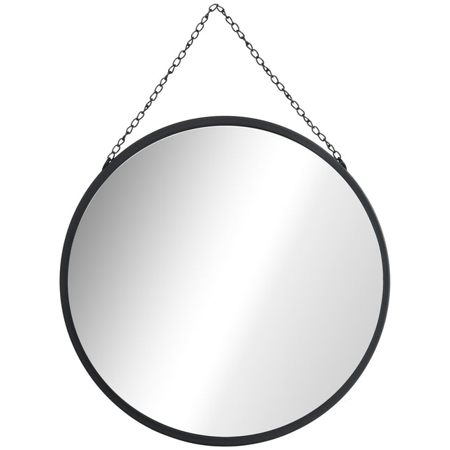 Kulaté nástěnné zrcadlo, kosmetické zrcadlo, 50 Cm, černý kovový rám