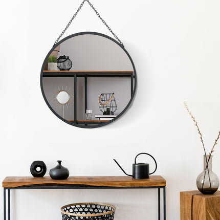 Kulaté nástěnné zrcadlo, kosmetické zrcadlo, 50 Cm, černý kovový rám
